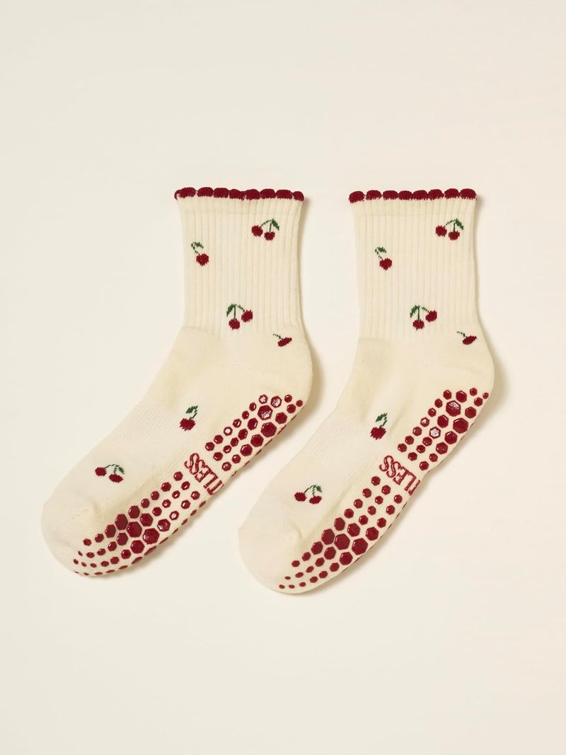 Shapes Studio Crew Half Calf Grip Socks, Cutest Fruits Pilates Socks, Ruffle socks, Non-Slip, Barre Yoga Fitness - Image 2
